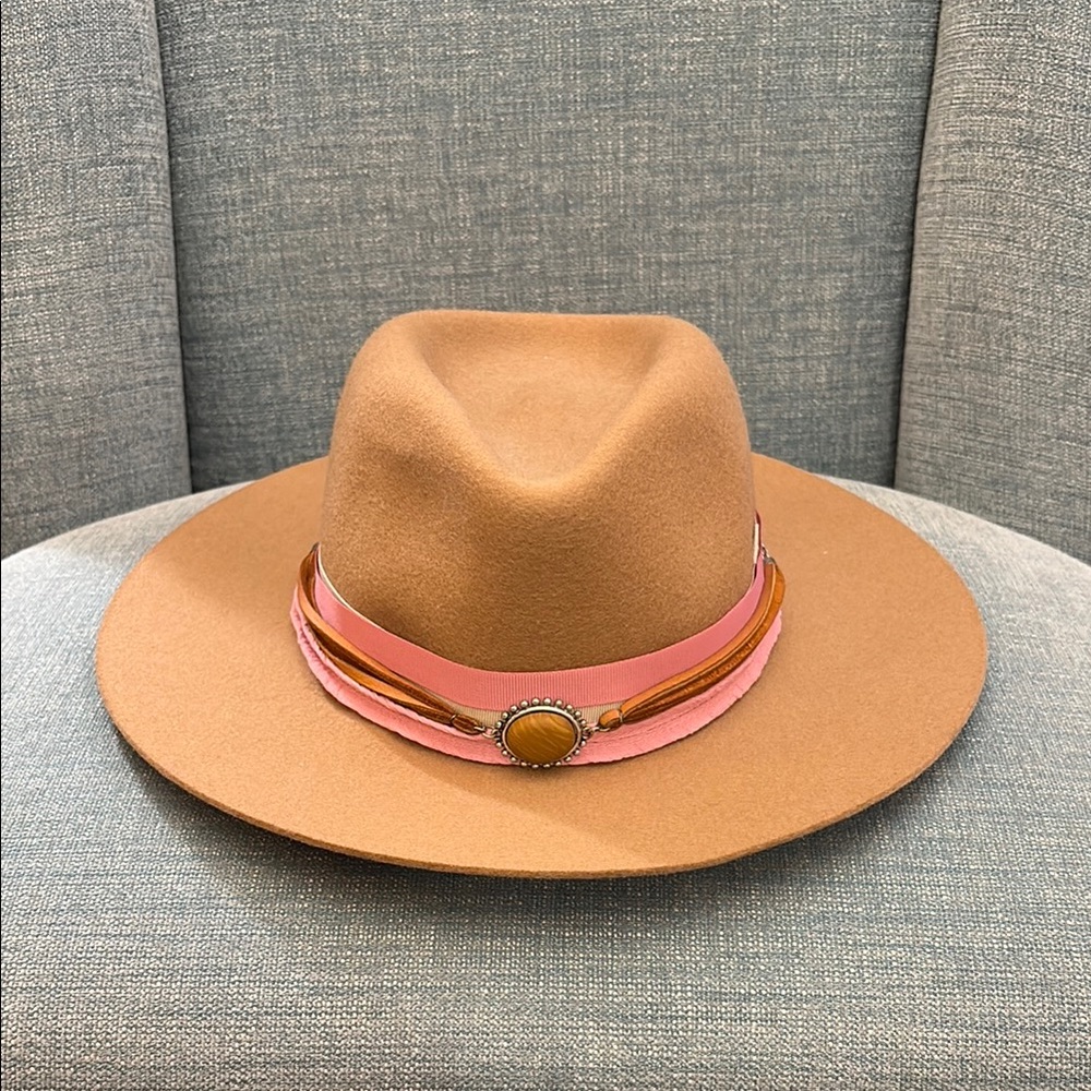 rag & bone Camel Felt Fedora with Pink Band